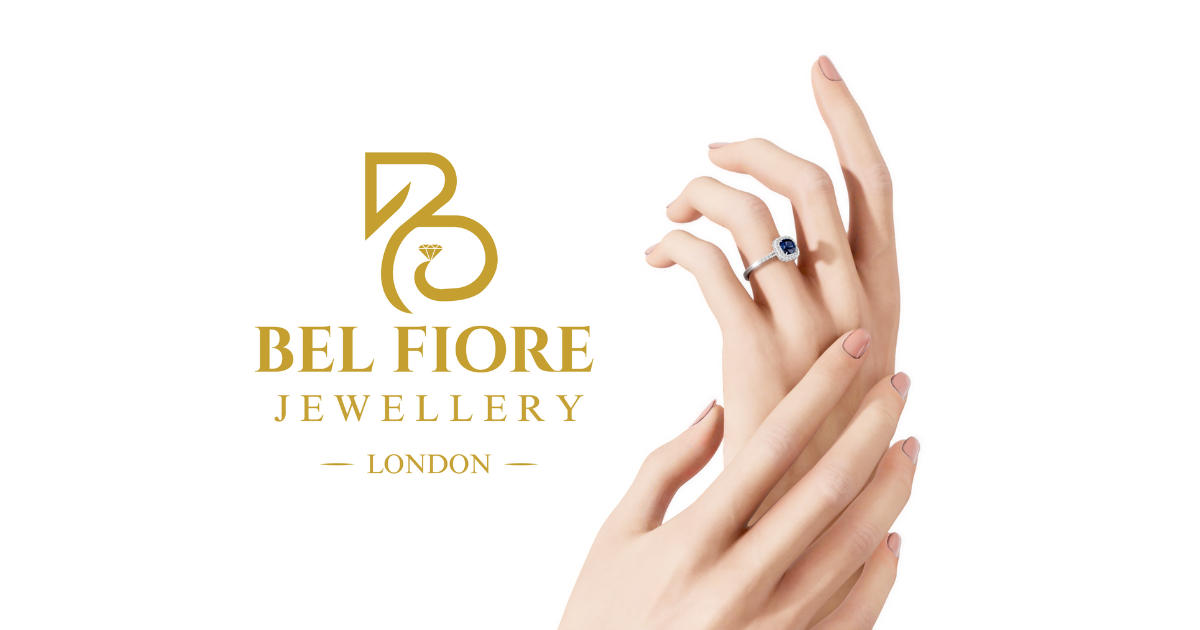 Belfiore Jewellery Bel Fiore London logo with luxury sapphire engagement ring — bespoke jewellery e-commerce website built by Vexoweb